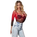 SUBBLIME DRESSES SUBBLIME - 952259 RED AND BLACK GRADIENT LONG SLEEVE ELASTIC FISHNET DRESS ONE SIZE