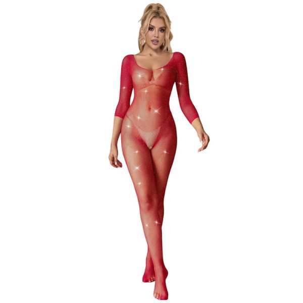 SUBBLIME - 952419 BODYSTOCKING DE REJILLA CON DIAMANTES MANGA LARGA ROJO XS/M
